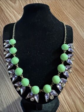 J. CREW LIME RESIN PURPLE AND CLEAR CRYSTAL RHINESTONE GOLD-TONE 18-21" NECKLACE